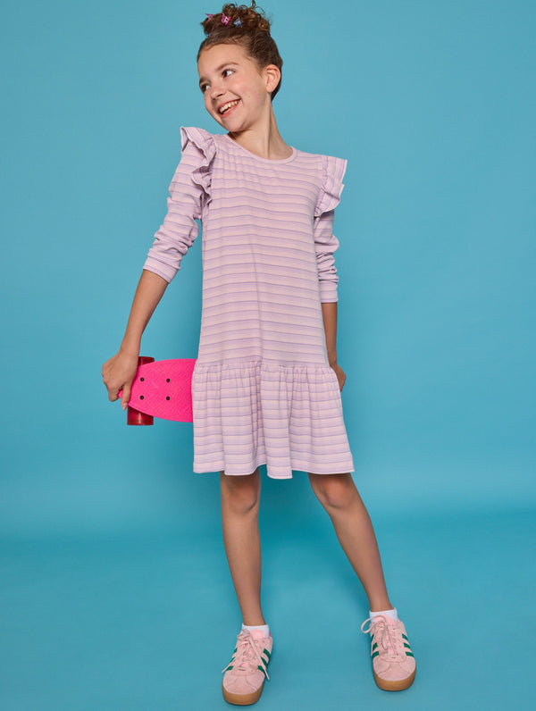 Sadie T-Shirt Dress - Lavender Sparkle Stripe