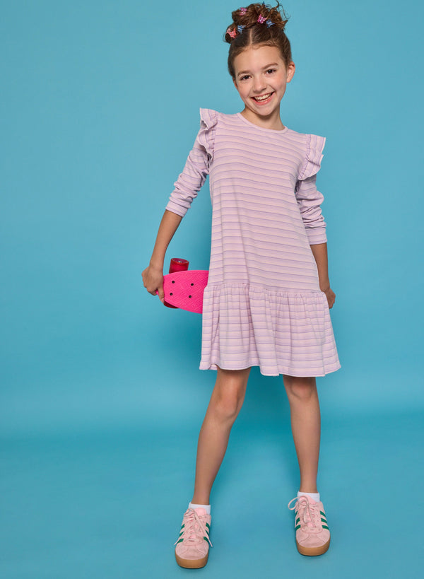 Sadie T-Shirt Dress - Lavender Sparkle Stripe