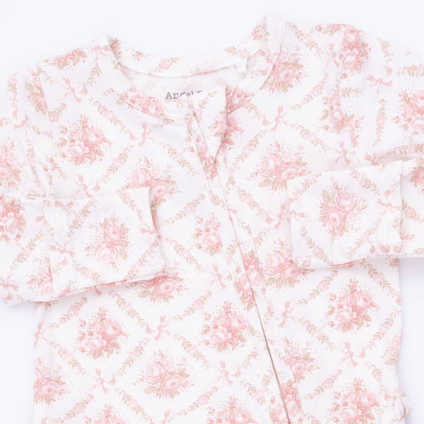 Rose Bow Lattice 2 Way Ruffle Zipper Footie