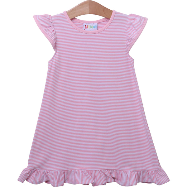 Flutter Sleeve Dress- Light Pink Stripe