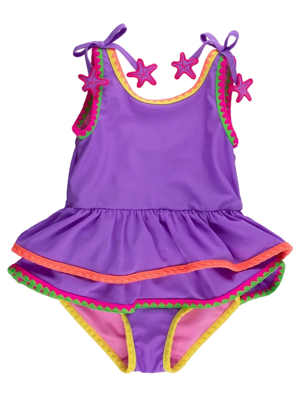 Neon Purple Crochet Peplum One Piece Swimsuit