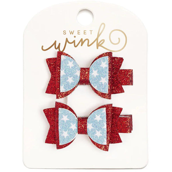 Glitter Flag Bow Clip Set