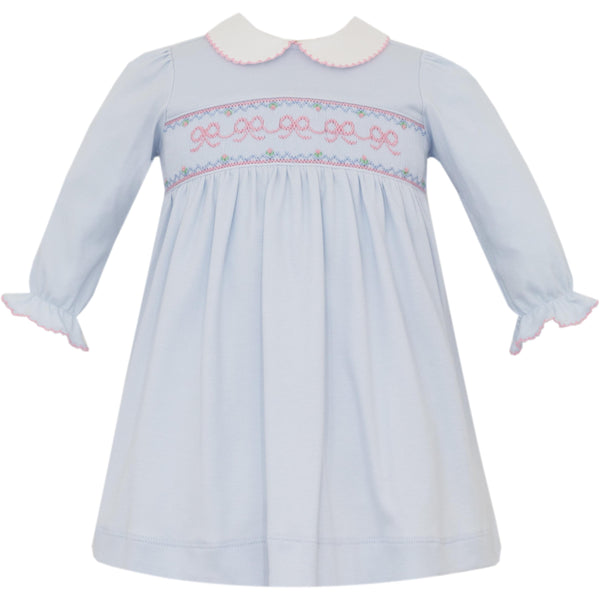Bows Knit L/S Dress- Lt. Blue