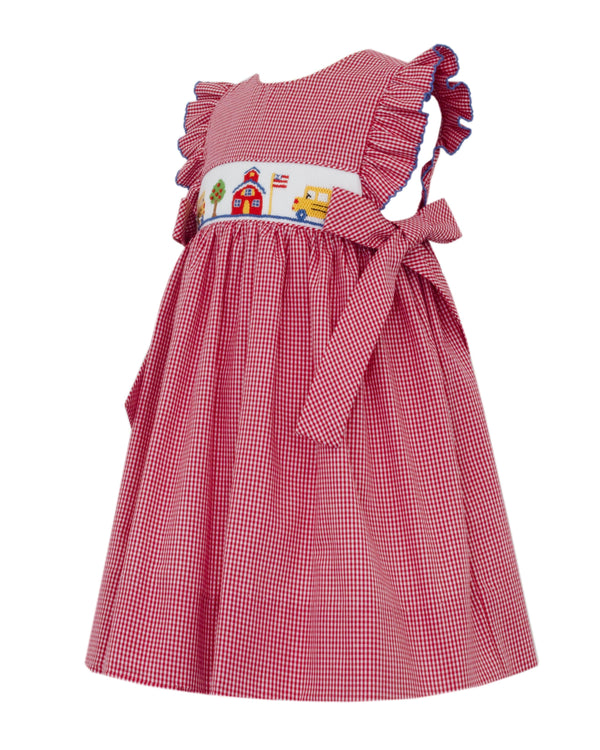 Back To School Sleeveless Dress W/ Side Bows- Red Gingham