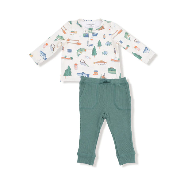 Fishing Things L/S Henley Jogger Set- Frosty Spruce