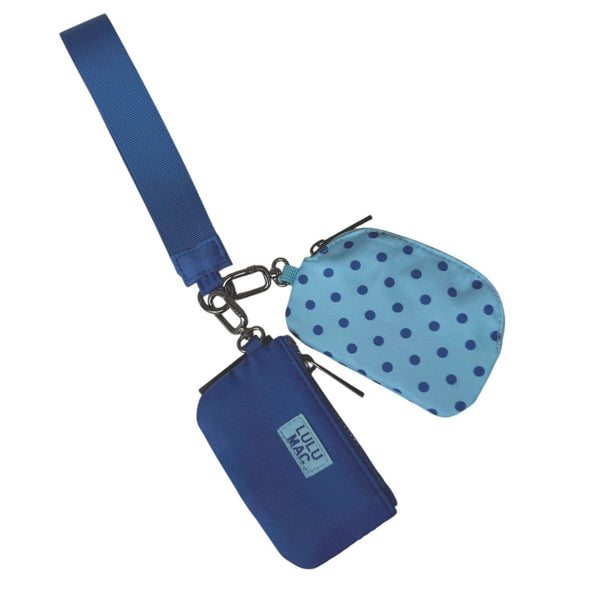 Blue/Navy Dots Lulu Mac Double Pouch Wristlets