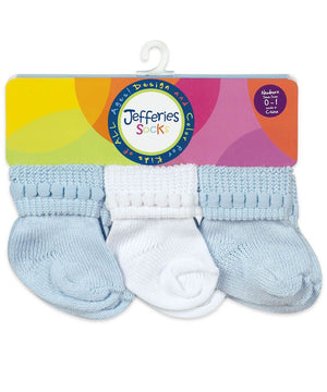 Jefferies Socks Rock-A-Bye Turn Cuff Socks 6 Pair Pack- Blue & White