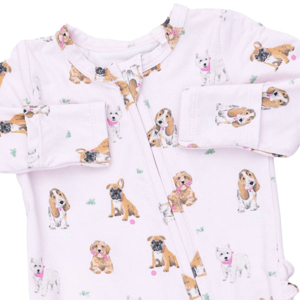Bestie Dogs 2 Way Ruffle Zipper Footie- Pink