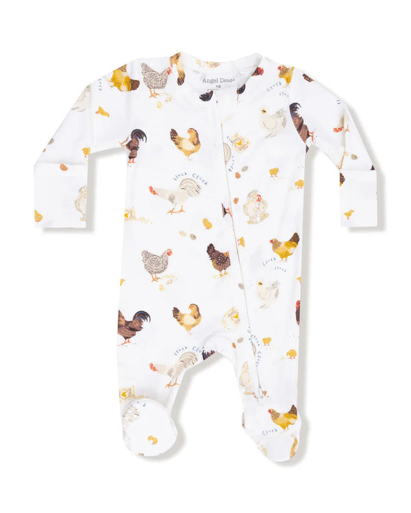 Collector Chickens 2 Way Zipper Footie- White
