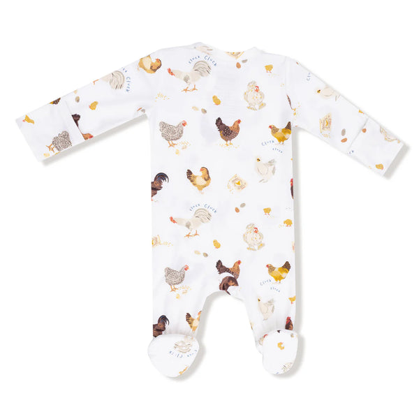 Collector Chickens 2 Way Zipper Footie- White