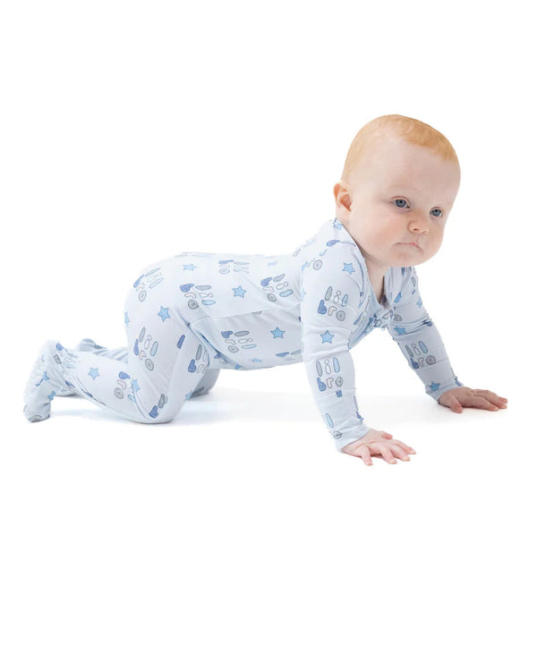 Lil Bro 2 Way Zipper Footie- Light Blue