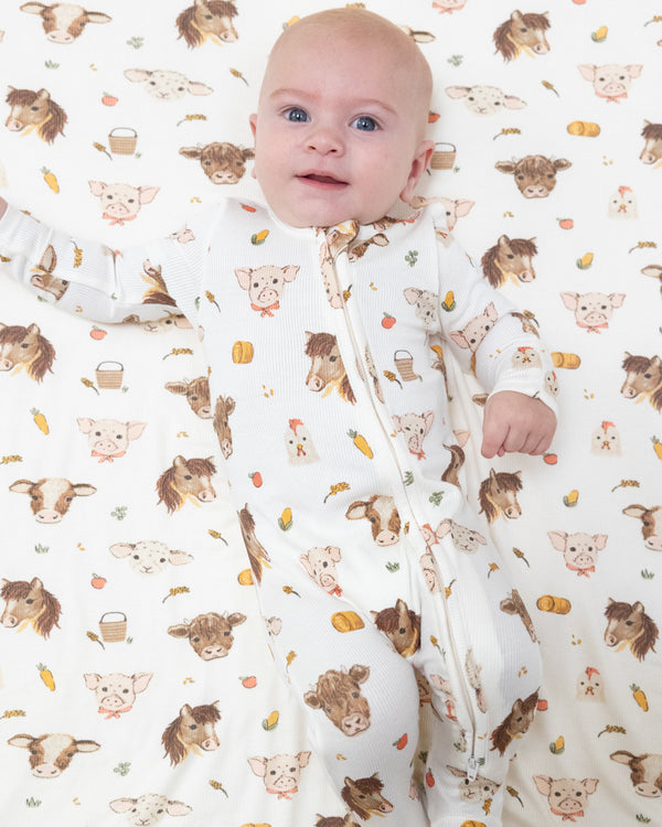 Vintage Baby Farm Animals 2 Way Zipper Footie