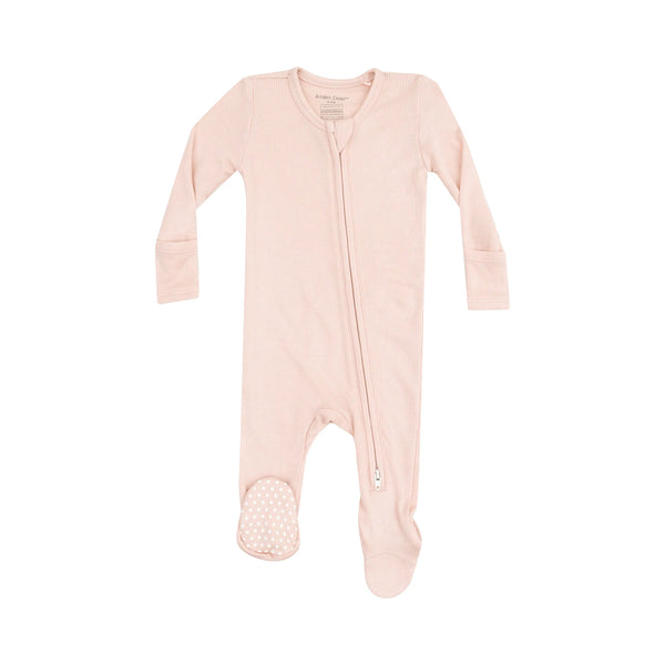 Solid Rose Smoke Rib 2 Way Zipper Footie