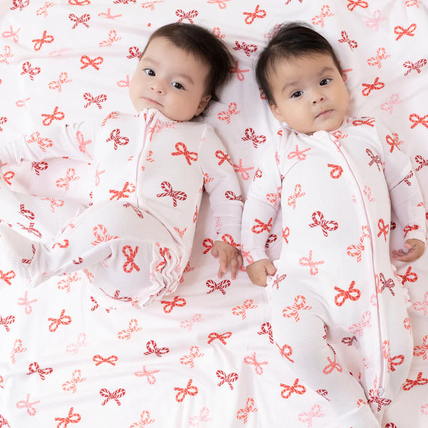 Candy Cane Bows 2 Way Zipper Ruffle Footie