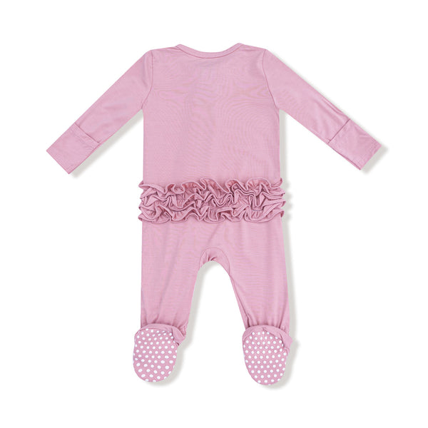 Cameo Pink 2 Way Zipper Ruffle Footie