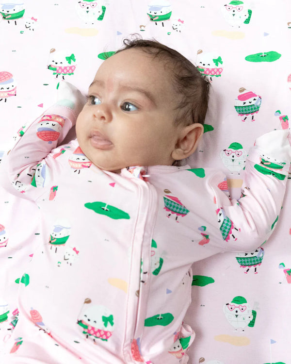 Golf Pros 2 Way Zipper Ruffle Footie- Pink/Green