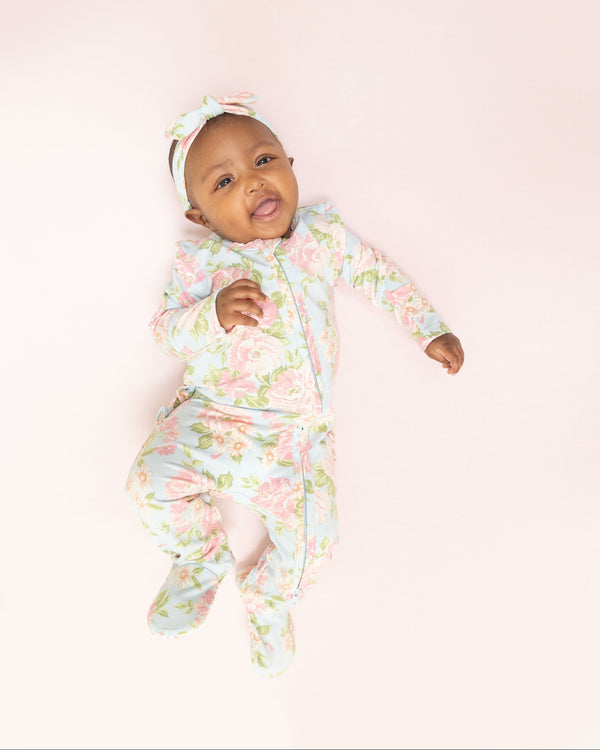Angeline Floral 2 Way Ruffle Zipper Footie