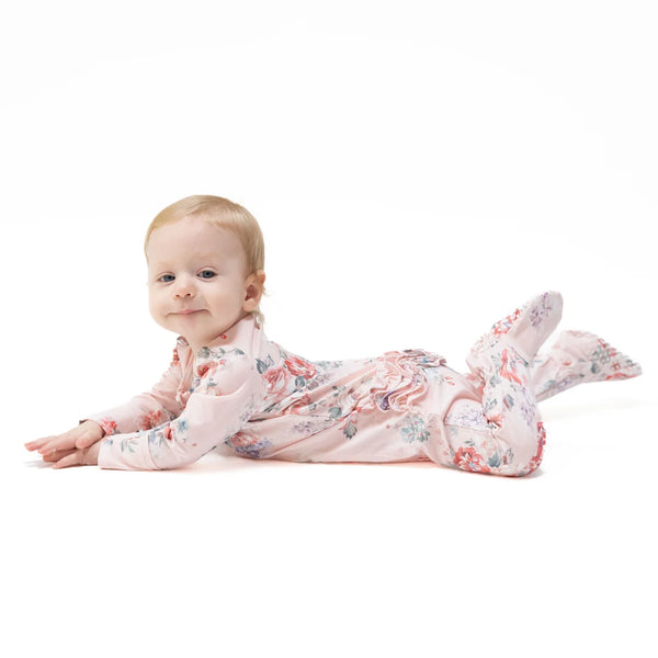 Painterly Rose Bouquets 2 Way Ruffle Zipper Footie