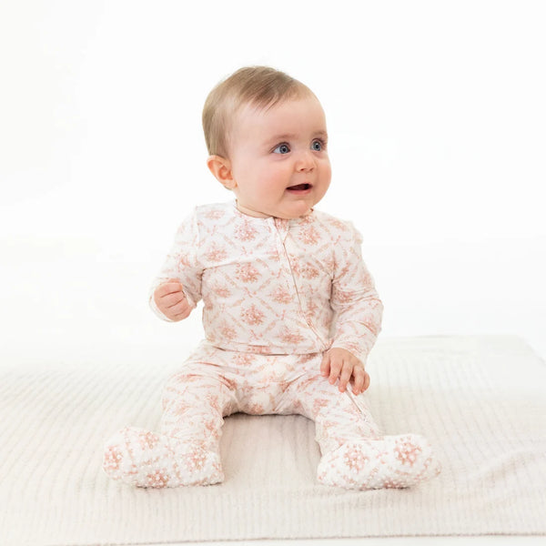 Rose Bow Lattice 2 Way Ruffle Zipper Footie