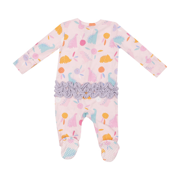 Floral Dinos- 2 Way Zipper Ruffle Footie