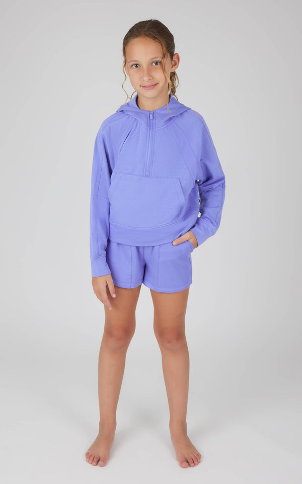 Terry Half Zip Hoodie Short Set- Deep Periwinkle