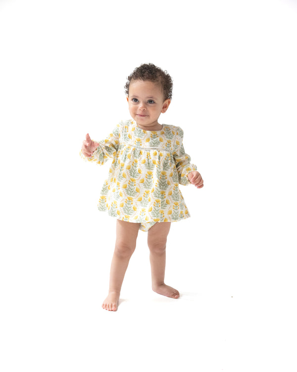 Winter Dandelions L/S Bubble W/ Skirt- Ivory/Yellow