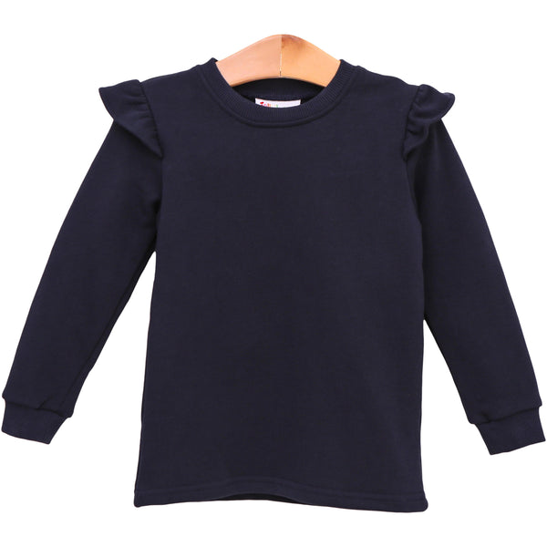 French Terry Flutter Pullover- Navy