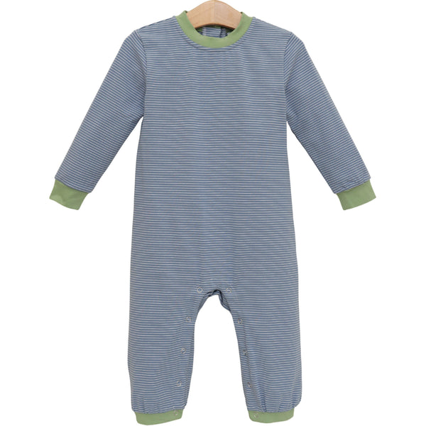 Thomas Romper- Dusty Blue Stripe/Sage