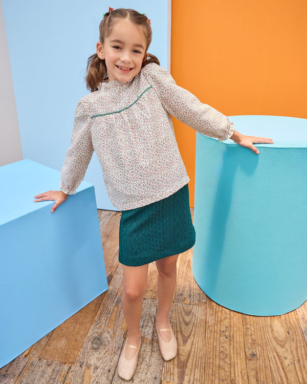Quilted Mini Skirt- Emerald Cable