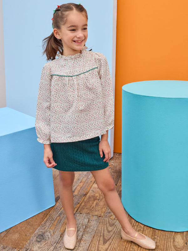 Quilted Mini Skirt- Emerald Cable
