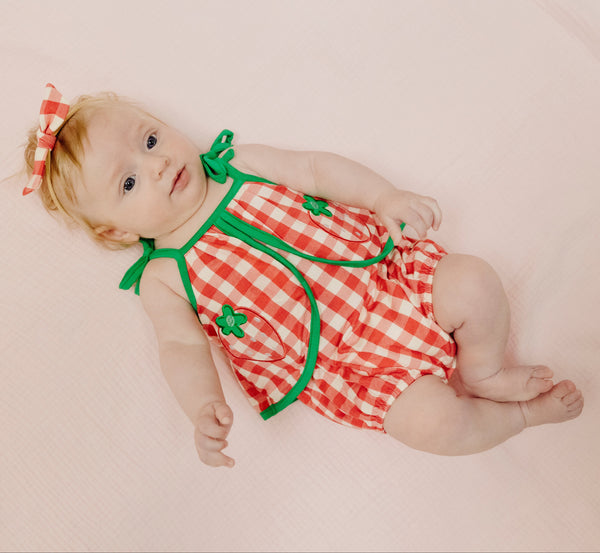 Strawberry Swing Front Sunsuit- Red Gingham