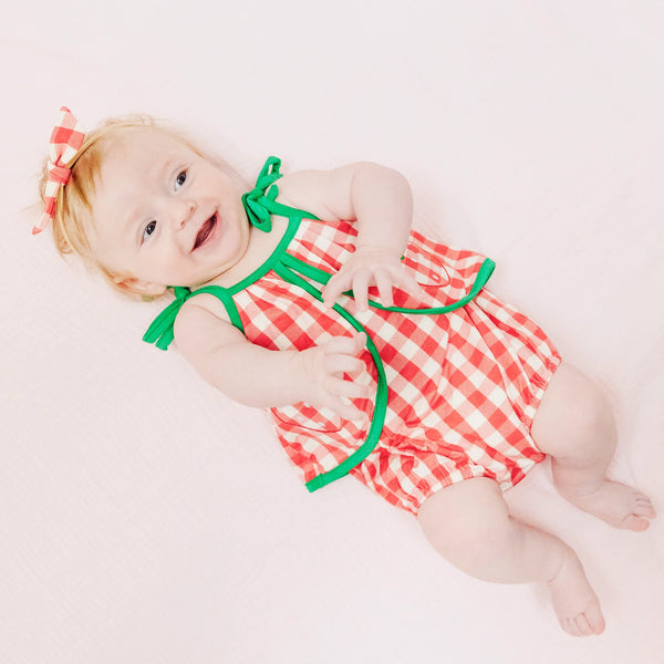 Strawberry Swing Front Sunsuit- Red Gingham
