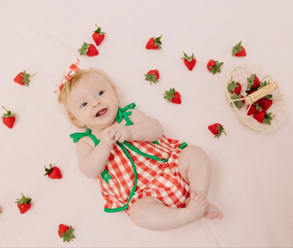 Strawberry Swing Front Sunsuit- Red Gingham
