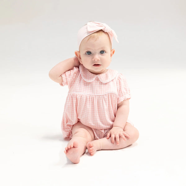 Mini Gingham Puff Sleeve Bubble- Pink