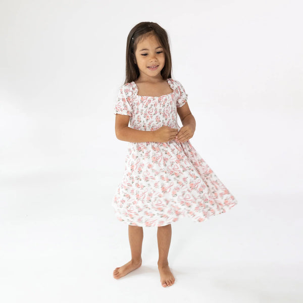 Ribbons & Flowers Puff Sleeve Smocked Dress