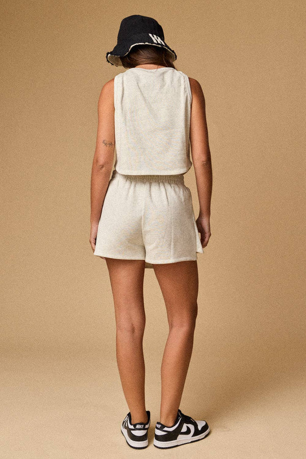 Kailee Terry Knit Tennis Skort Set- White Melange