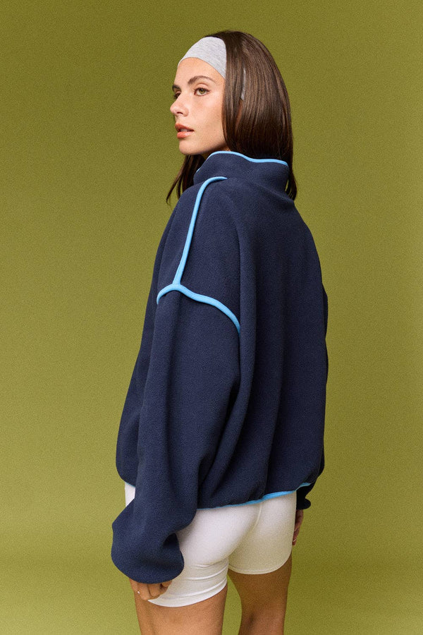 Brooke Varsity Fleece Pullover- Navy