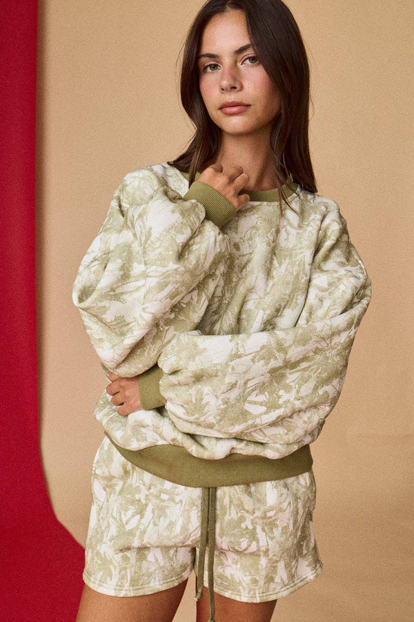 Woodland Camo Crewneck Short Set- Olive