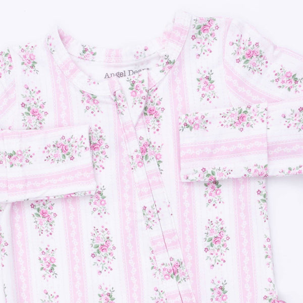 Bella Rose Stripe 2 Way Ruffle Zipper Footie