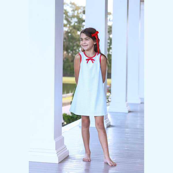 Blue Gingham/Red Bow Dress