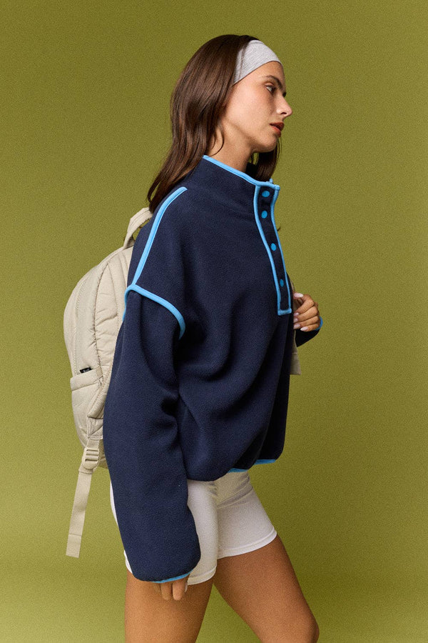 Brooke Varsity Fleece Pullover- Navy