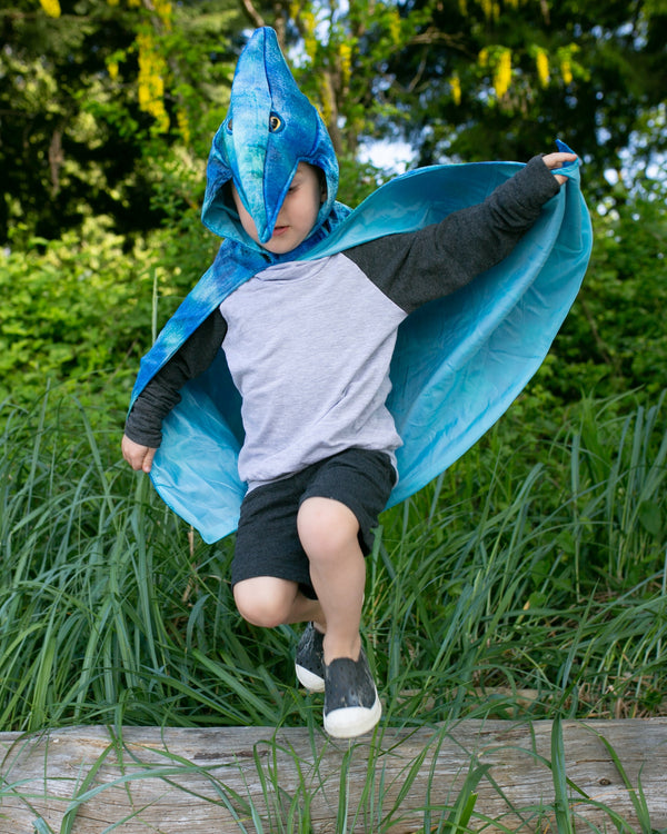 Pterodactyl Hooded Cape- Blue