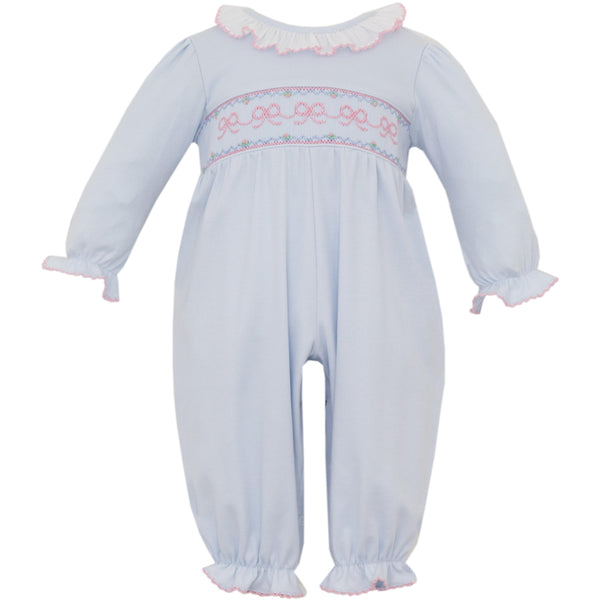 Bows Knit L/S Romper- Lt. Blue