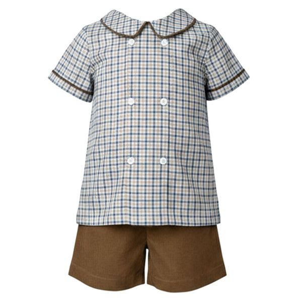 Blue/Khaki Plaid Short Set