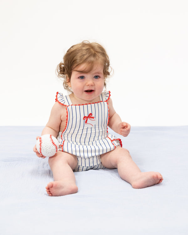 Baseball Stripe Ric Rac Ruffle Sunsuit