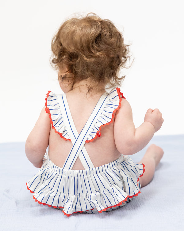 Baseball Stripe Ric Rac Ruffle Sunsuit