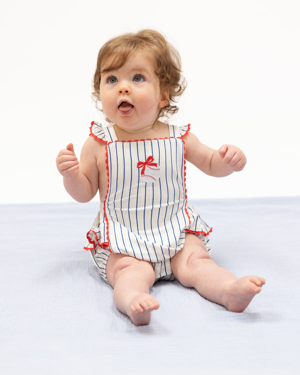 Baseball Stripe Ric Rac Ruffle Sunsuit