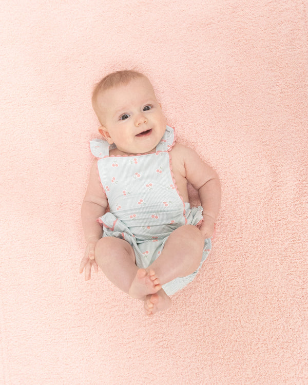 Tiny Cherry Stripe Ric Rac Ruffle Sunsuit