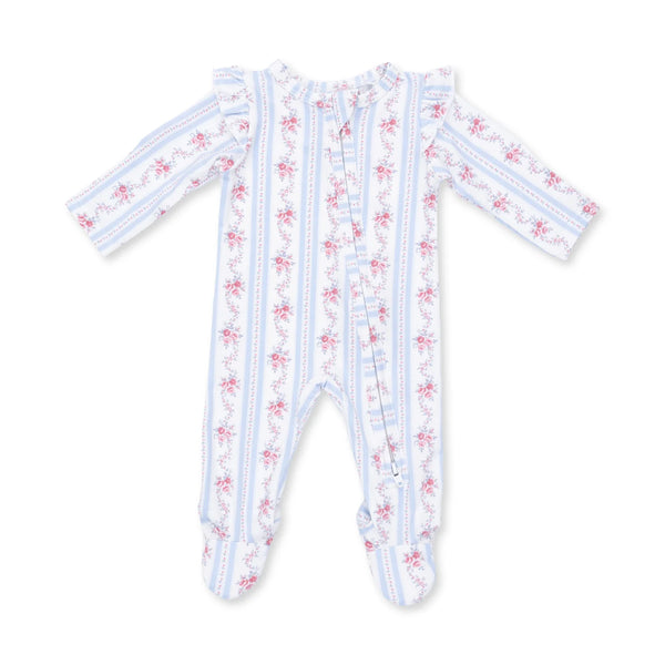 Anna Floral Stripe 2 Way Ruffle Zipper Footie