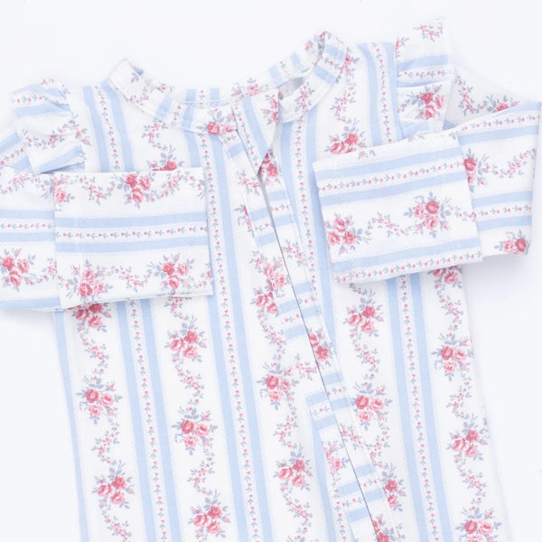 Anna Floral Stripe 2 Way Ruffle Zipper Footie